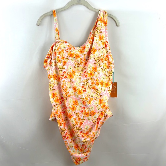 Kona Sol Floral Women's One Shoulder High Coverage One Piece Swimsuit 22W - Picture 5 of 12